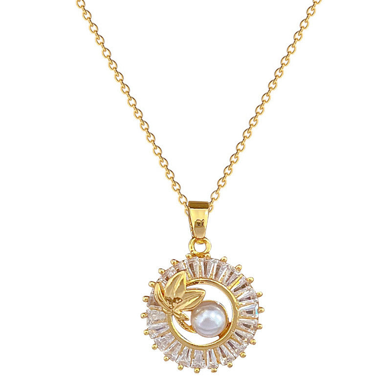 Ensemble de bijoux fantaisie, bague ronde personnalisée, collier et boucles d'oreilles en forme de feuilles, entièrement en diamants