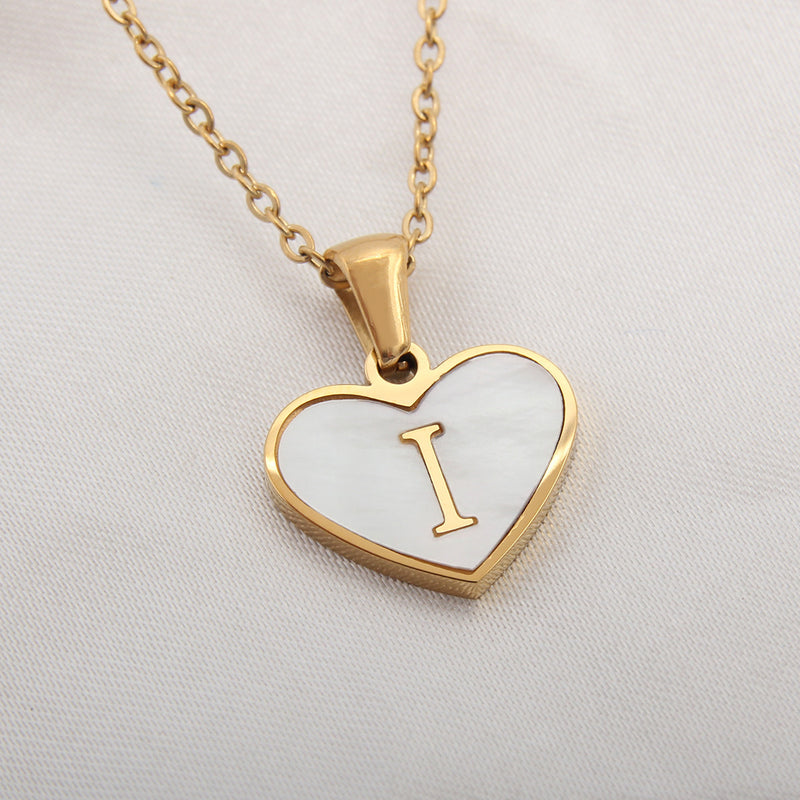 Collier 26 lettres en forme de cœur, coquillage blanc, chaîne de clavicule, tendance, personnalisé, bijoux pour femmes, Saint-Valentin