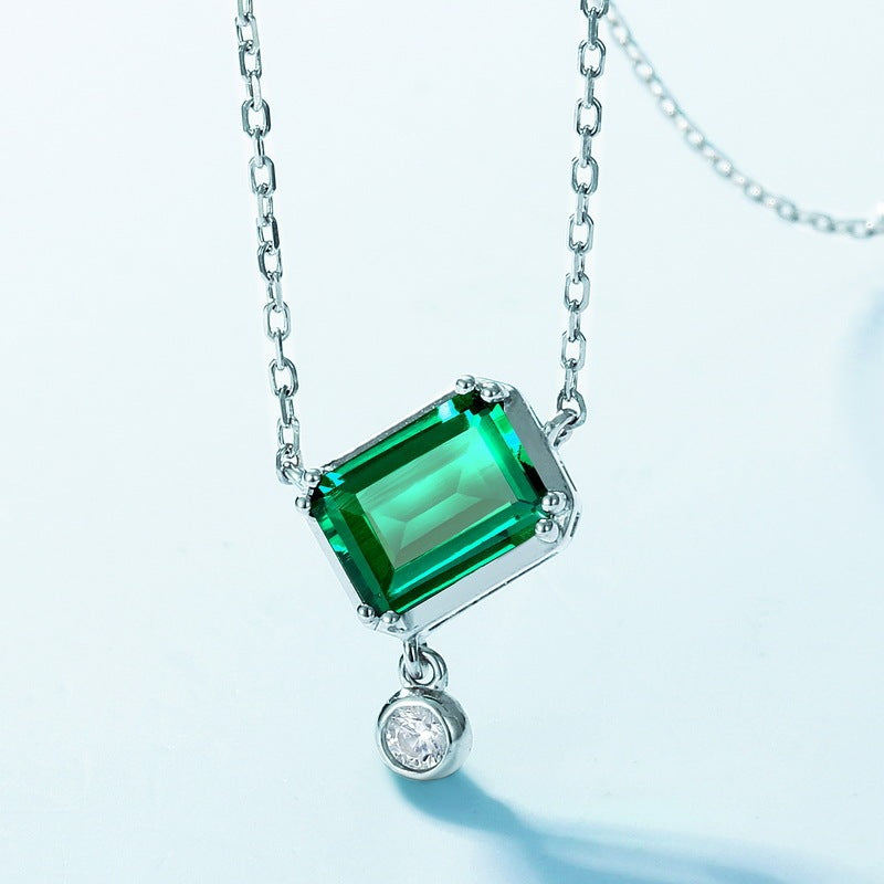 Collier simple et géométrique en argent sterling S925 avec pierres précieuses colorées et émeraude