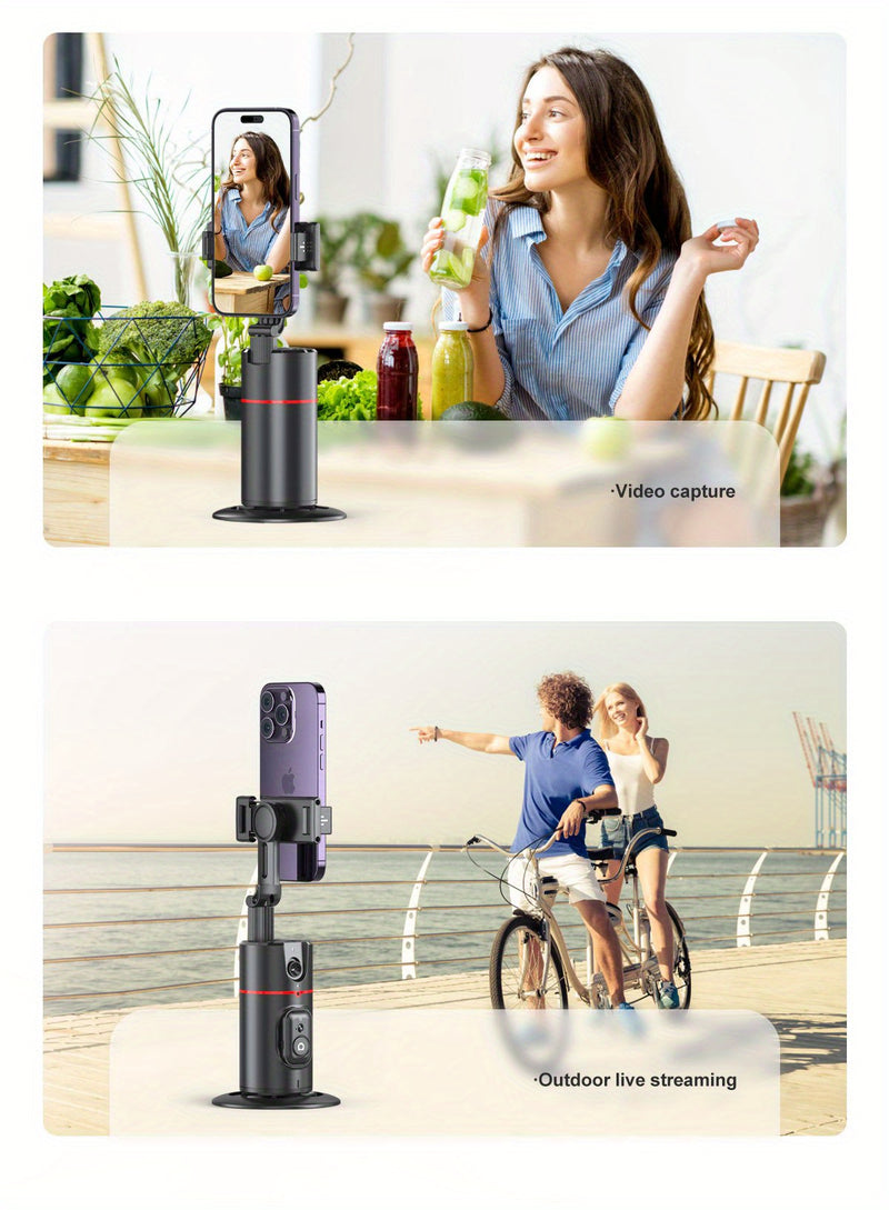 Trépied Auto Face Tracking – Votre Caméraman Personnel Support de caméra de téléphone 100 % intelligent, rotation à 360 °, support de suivi de téléphone intelligent avec contrôle gestuel à distance pour vlog, streaming, vidéo