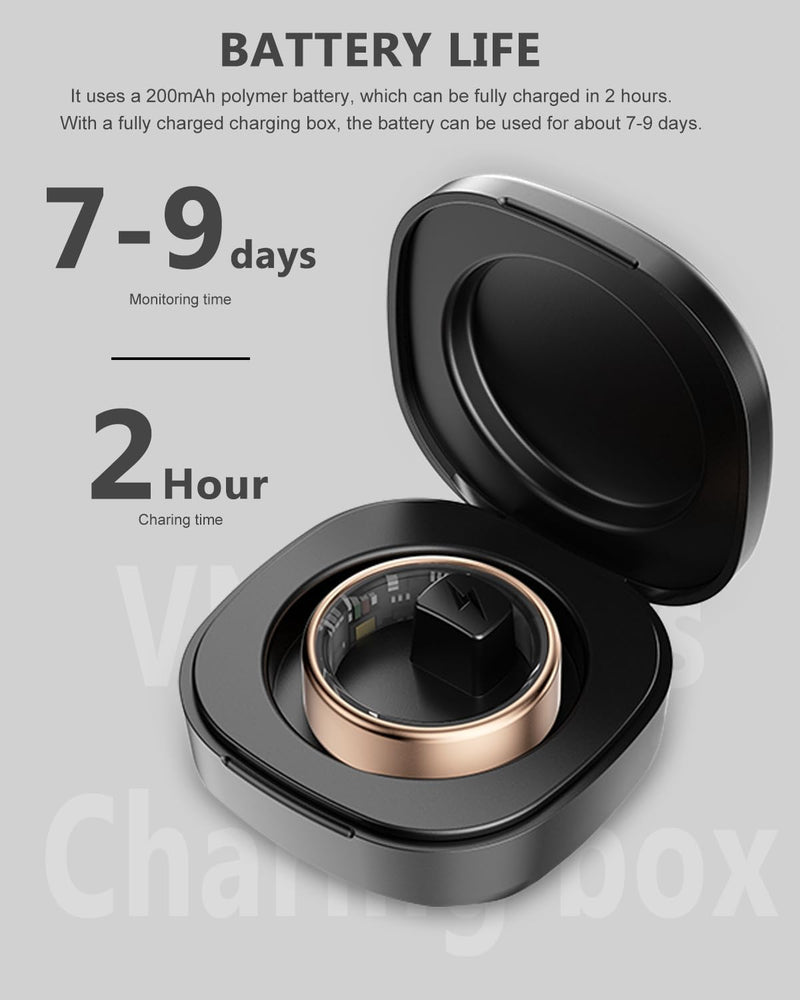 2025 Upgrade Smart Ring Health Tracker for Men Women - IP68 Waterproof Fitness Ring with Sleep Tracker/Heart Rate/Blood Oxygen/Steps/Distance/Calories,Air Shutter,Charging Case up to 7-Day, Silver