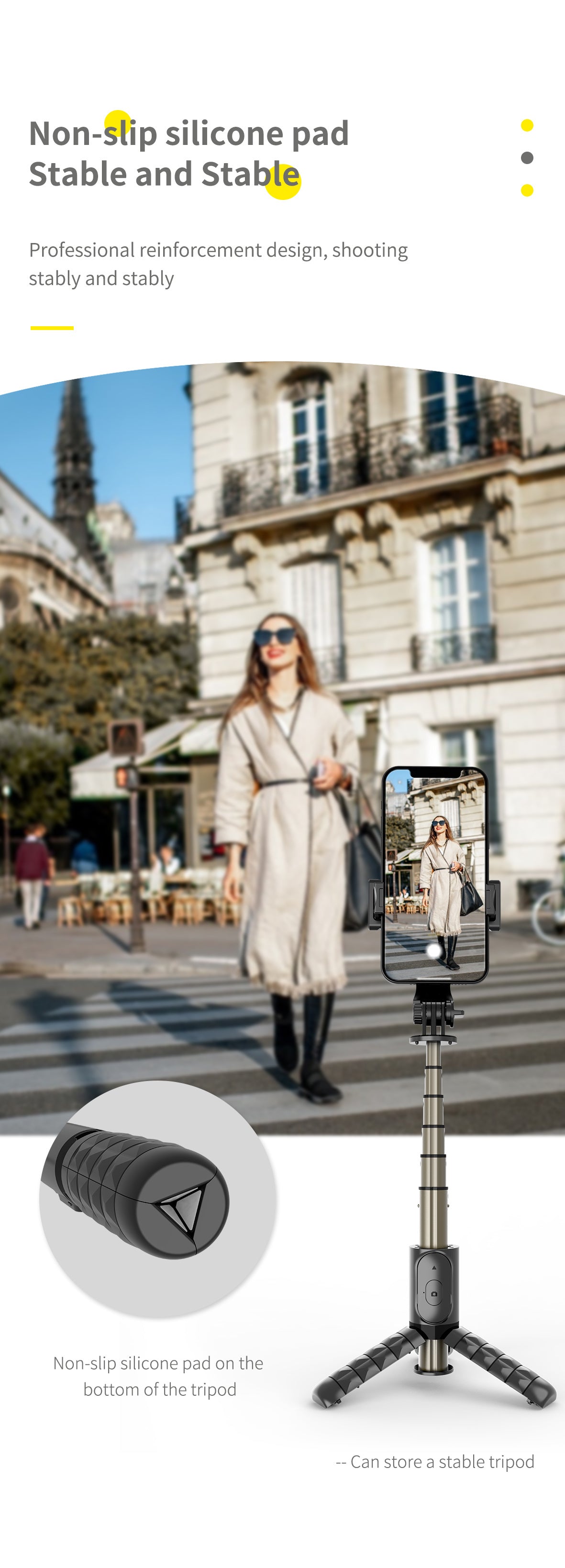 📸 Selfie Stick &amp; Trépied Compact en Aluminium – Tout-en-un avec Télécommande Sans Fil