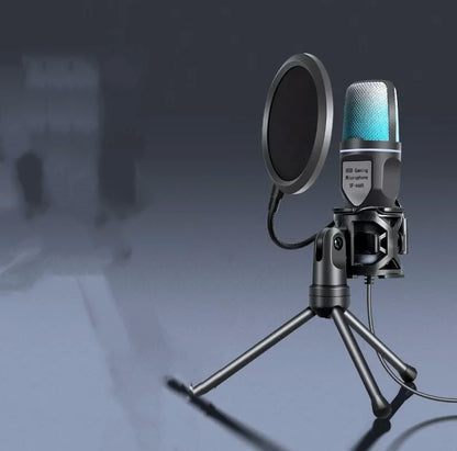Microphone de bureau à condensateur RVB transparent pour jeux vidéo et e-sports