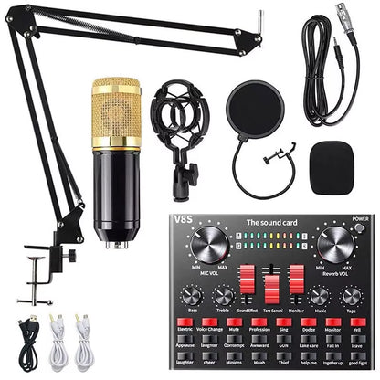 BM800 Xlr Microphone V8S Live Sound Card Podcast Condenser Microfone Para PC Professional Studio Record Equipment Kit Soundcard