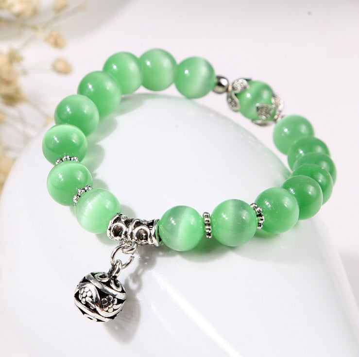 Bracelets en perles d'opale naturelle, bracelet en cristal, mode femme, bracelet vintage en acier inoxydable pour femme 