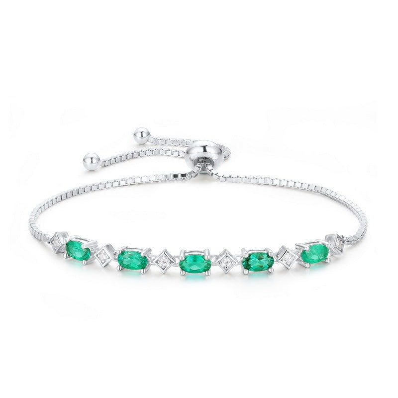 Bracelet élégant en argent S925 en forme d'œuf avec émeraude cultivée