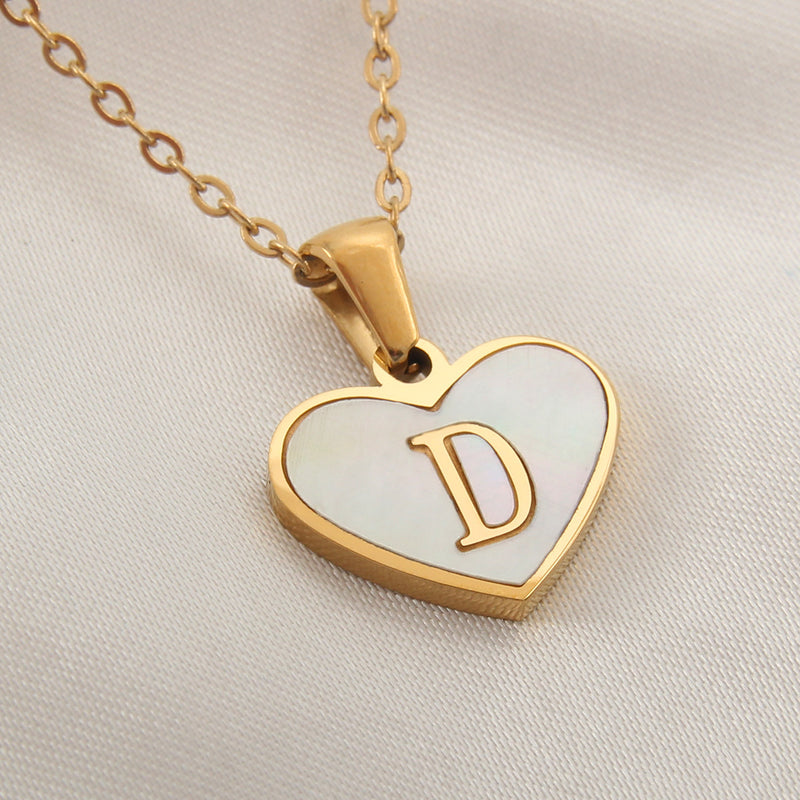 Collier 26 lettres en forme de cœur, coquillage blanc, chaîne de clavicule, tendance, personnalisé, bijoux pour femmes, Saint-Valentin