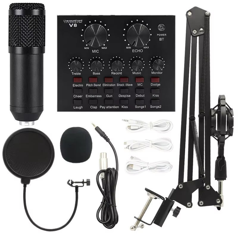 BM800 Xlr Microphone V8S Live Sound Card Podcast Condenser Microfone Para PC Professional Studio Record Equipment Kit Soundcard
