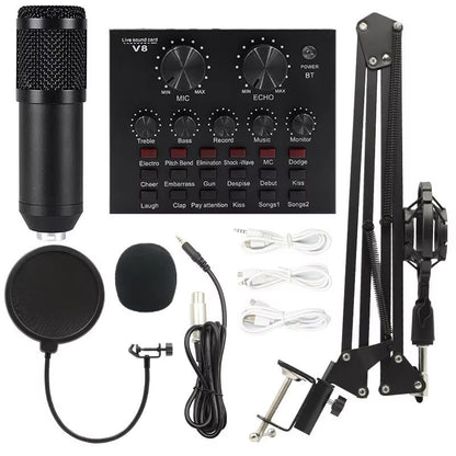 BM800 Xlr Microphone V8S Live Sound Card Podcast Condenser Microfone Para PC Professional Studio Record Equipment Kit Soundcard