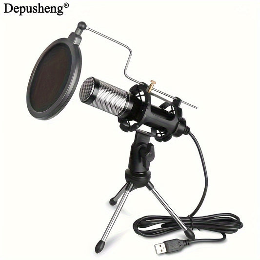 🎙️ Microphone USB Depusheng – Son Clair, Voix Impactante - Microphone USB Depusheng avec filtre anti-pop et trépied,