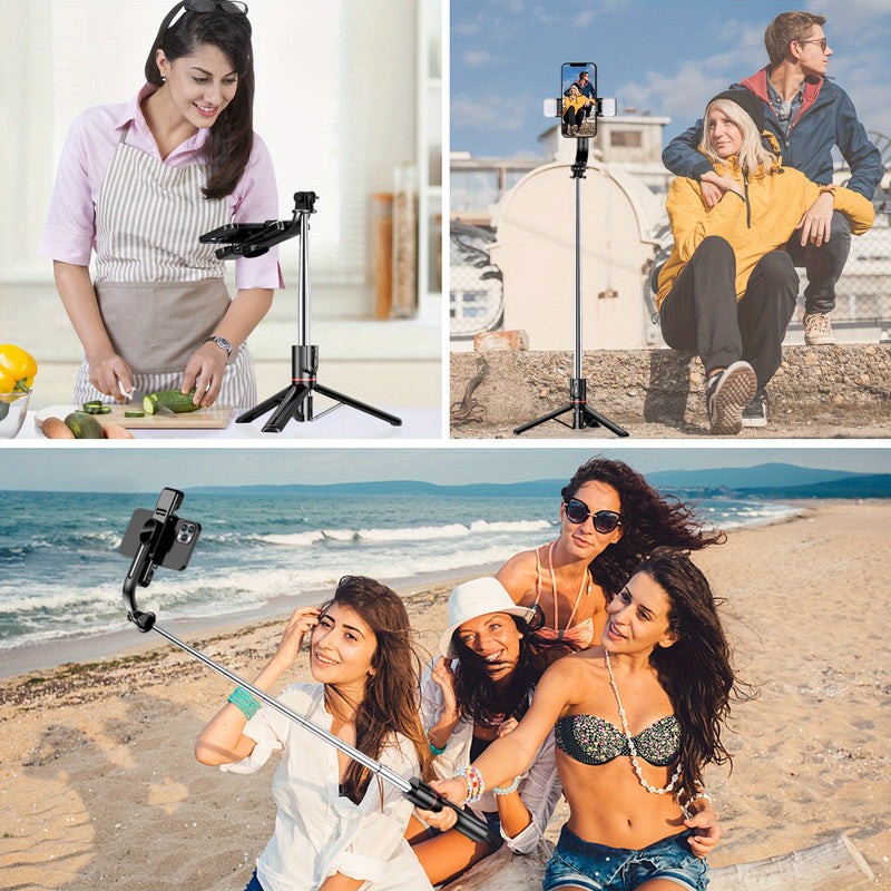 Trépied flexible extra long de 45 pouces pour téléphone, perche à selfie avec deux lumières de remplissage, trépied amélioré, télécommande amovible, compatible avec iPhone 14/14 Pro/13/13 Pro/12/12 Pro/11/11 Pro/XS Max/XS/XR/X/8/7 et smartphones Android.