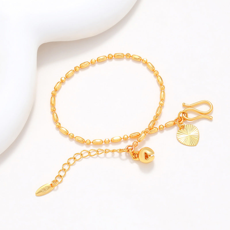 Bracelet en alliage de cuivre électroplaqué avec perles rondes en or véritable et bambou