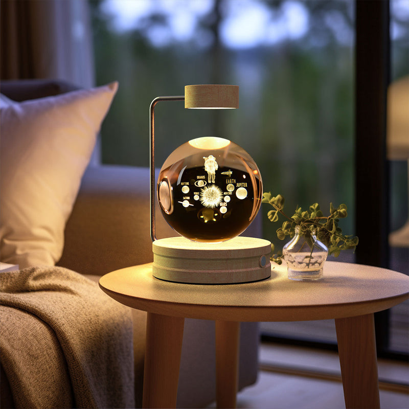 Veilleuse d'intérieur en forme de dinosaure cosmique avec boule de cristal, alimentée par USB, idéale pour une table de chevet ou comme cadeau d'anniversaire