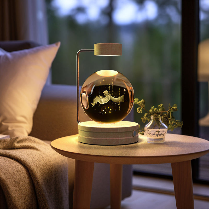 Veilleuse d'intérieur en forme de dinosaure cosmique avec boule de cristal, alimentée par USB, idéale pour une table de chevet ou comme cadeau d'anniversaire