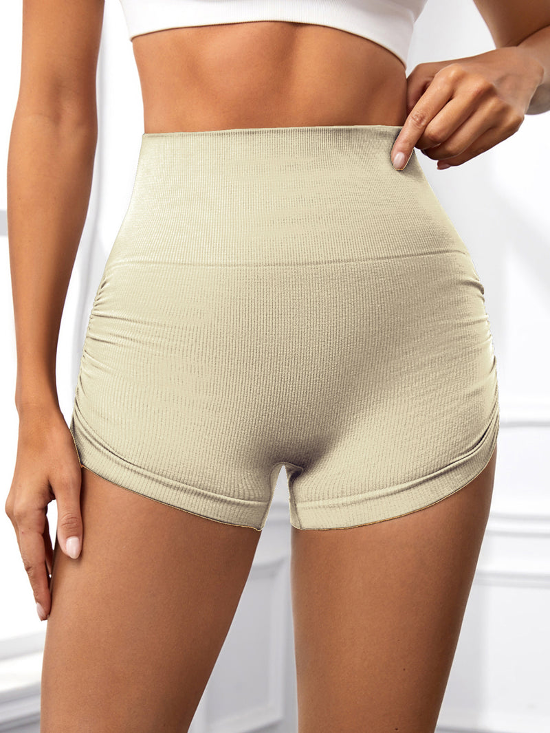 Short d'entraînement pour femme, taille haute, effet froissé, effet lifting des fesses, pour le yoga, la gym, sans coutures