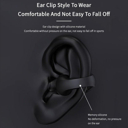 Casque d'écoute à conduction osseuse avec clip d'oreille, compatible Bluetooth 5.2, hi-fi, sans fil, tactile, mains libres, antibruit, avec micro