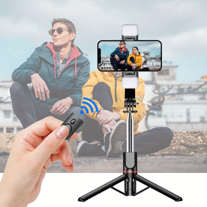 Trépied flexible extra long de 45 pouces pour téléphone, perche à selfie avec deux lumières de remplissage, trépied amélioré, télécommande amovible, compatible avec iPhone 14/14 Pro/13/13 Pro/12/12 Pro/11/11 Pro/XS Max/XS/XR/X/8/7 et smartphones Android.