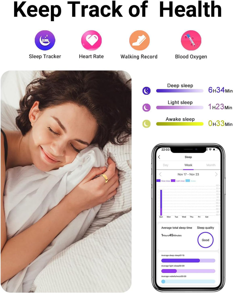 2025 Upgrade Smart Ring Health Tracker for Men Women - IP68 Waterproof Fitness Ring with Sleep Tracker/Heart Rate/Blood Oxygen/Steps/Distance/Calories,Air Shutter,Charging Case up to 7-Day, Silver