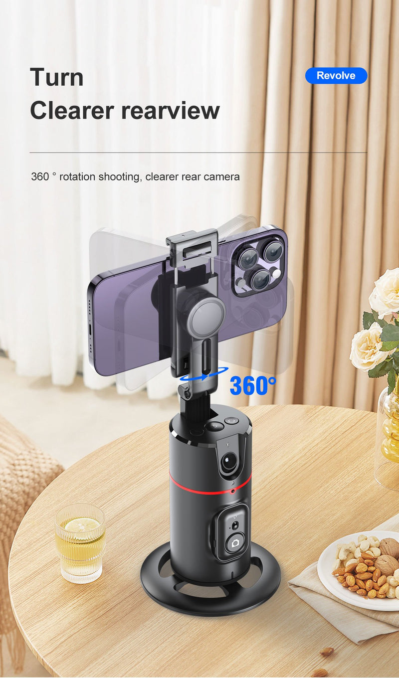 Trépied Auto Face Tracking – Votre Caméraman Personnel Support de caméra de téléphone 100 % intelligent, rotation à 360 °, support de suivi de téléphone intelligent avec contrôle gestuel à distance pour vlog, streaming, vidéo