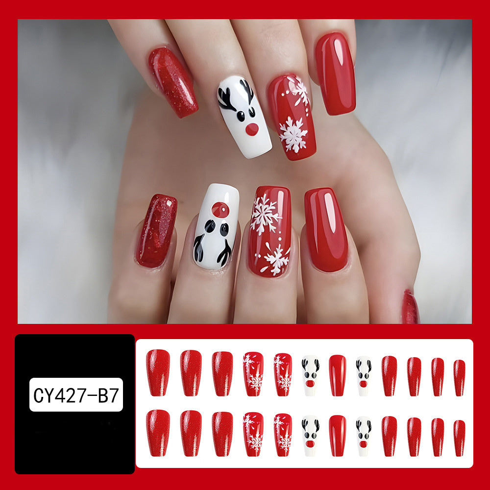 Lot de 24 faux ongles de Noël avec chapeau rayé et flocon de neige, autocollants pour nail art, pour fêtes, danses ou tenues de vacances