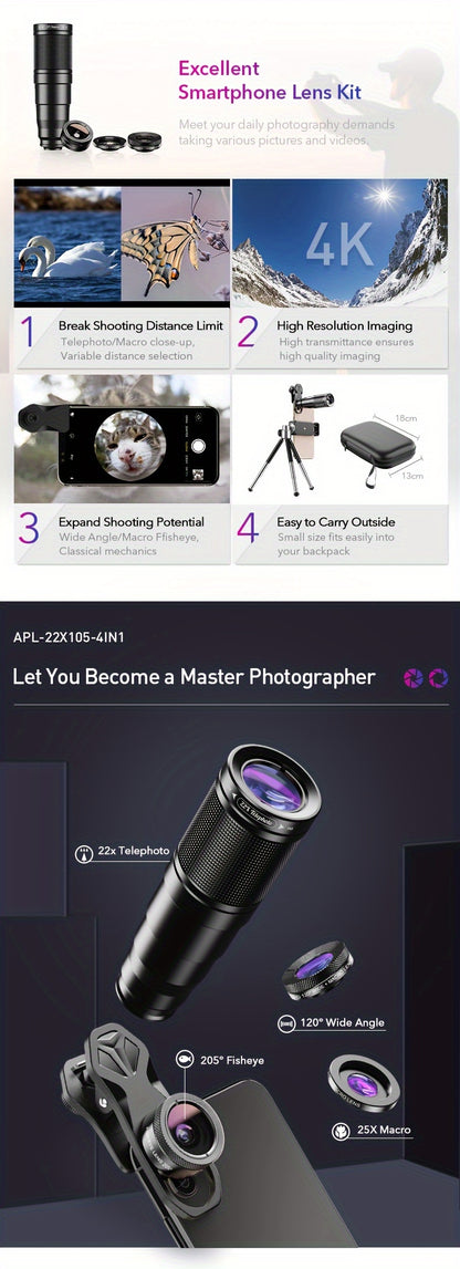 📸🔭 Kit APEXEL HD 22X Zoom – Transformez votre Smartphone en Caméra Pro !