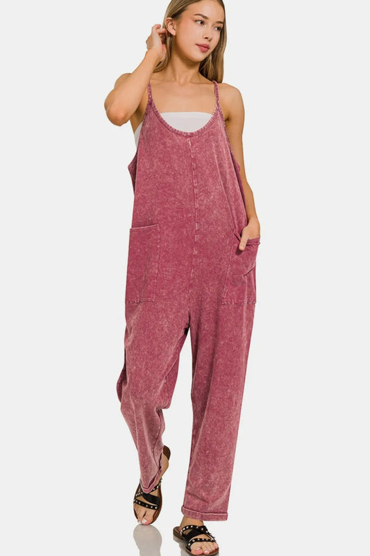 Salopette Zenana délavée à bretelles spaghetti et poches