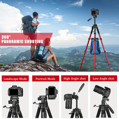 Trépied ZOMEI RED Q188 – Stabilité Pro, Polyvalence Totale pour Canon Nikon, Trépied pour Téléphone 74" Trépied Léger pour Appareil Photo Reflex Numérique avec Tête Amovible