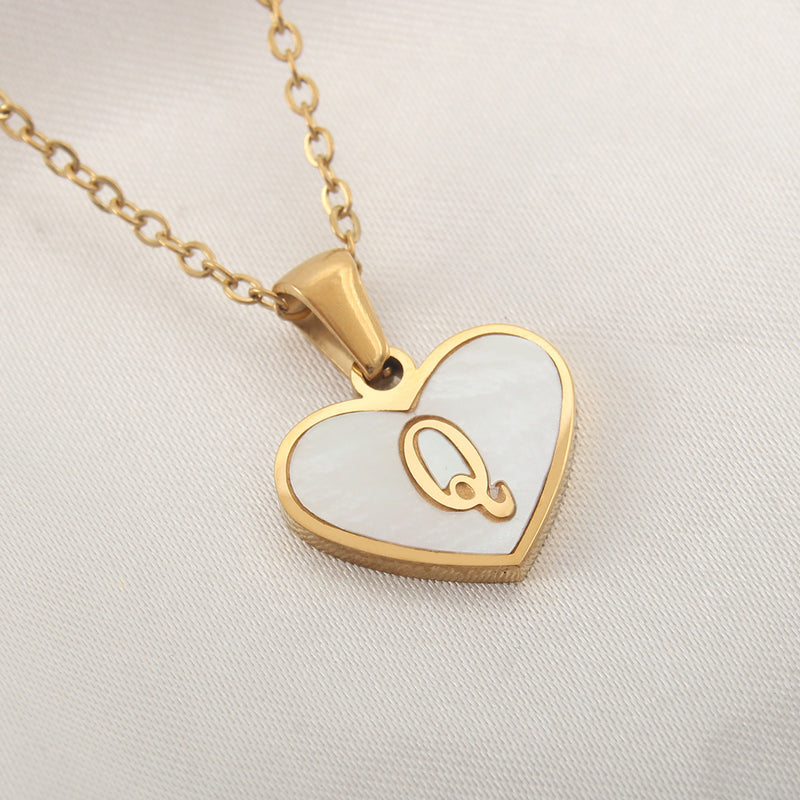 Collier 26 lettres en forme de cœur, coquillage blanc, chaîne de clavicule, tendance, personnalisé, bijoux pour femmes, Saint-Valentin