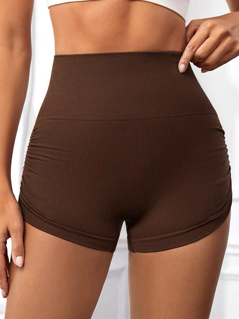 Short d'entraînement pour femme, taille haute, effet froissé, effet lifting des fesses, pour le yoga, la gym, sans coutures