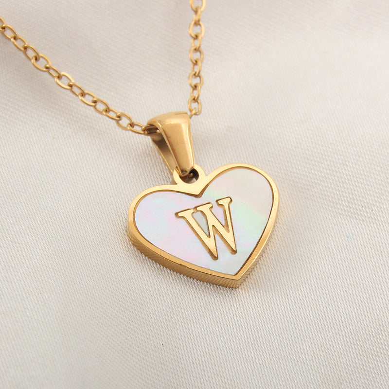 Collier 26 lettres en forme de cœur, coquillage blanc, chaîne de clavicule, tendance, personnalisé, bijoux pour femmes, Saint-Valentin