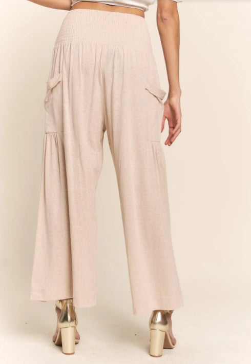 Pantalon large bohème à taille froncée avec poches J.NNA