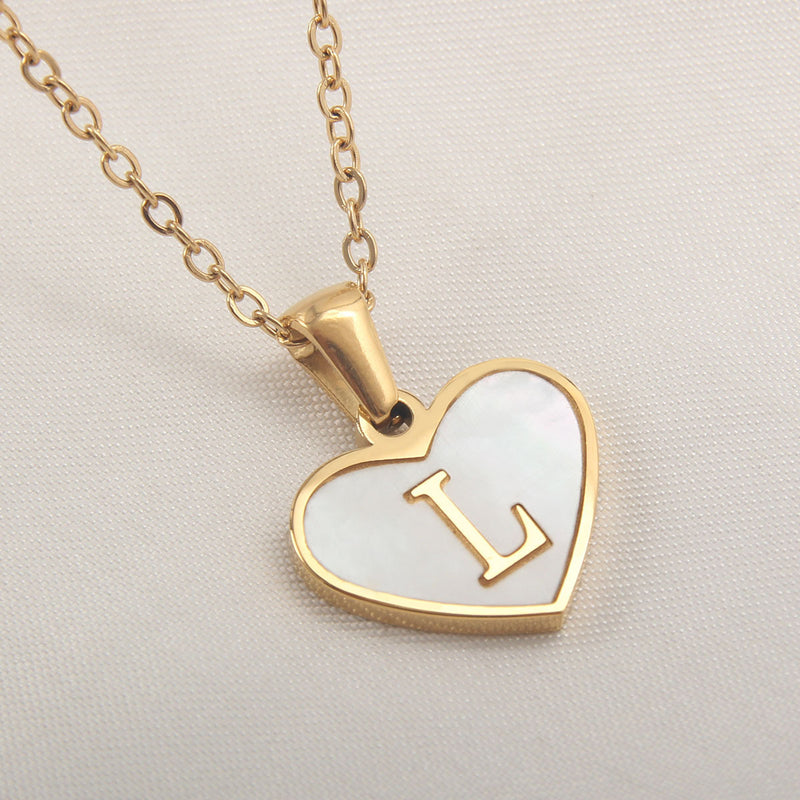 Collier 26 lettres en forme de cœur, coquillage blanc, chaîne de clavicule, tendance, personnalisé, bijoux pour femmes, Saint-Valentin