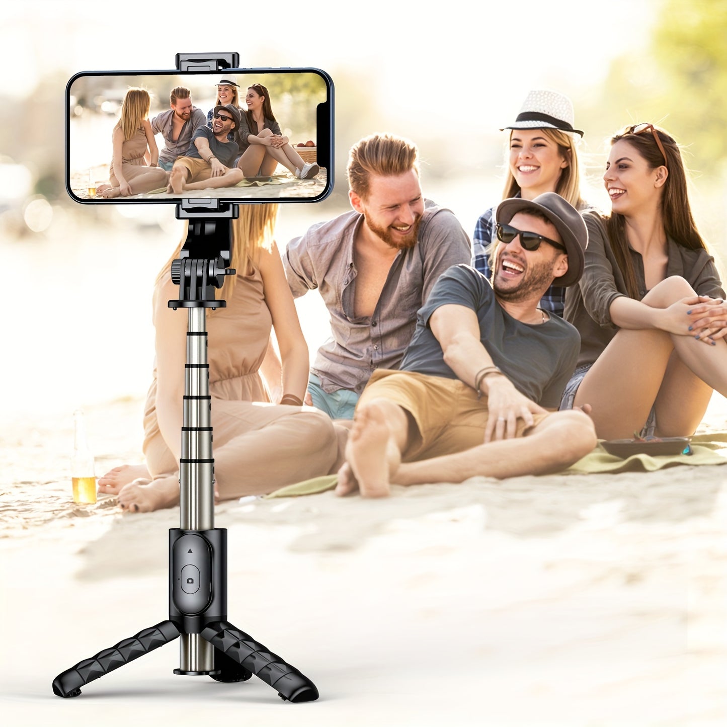 📸 Selfie Stick &amp; Trépied Compact en Aluminium – Tout-en-un avec Télécommande Sans Fil