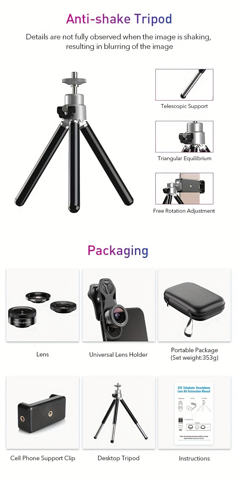 📸🔭 Kit APEXEL HD 22X Zoom – Transformez votre Smartphone en Caméra Pro !