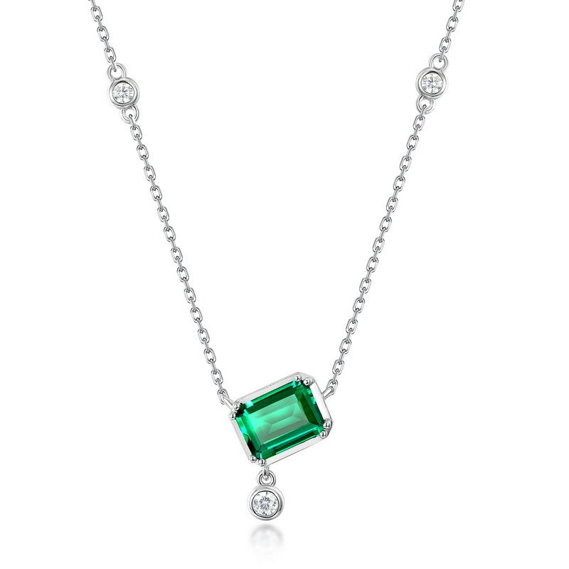 Collier simple et géométrique en argent sterling S925 avec pierres précieuses colorées et émeraude