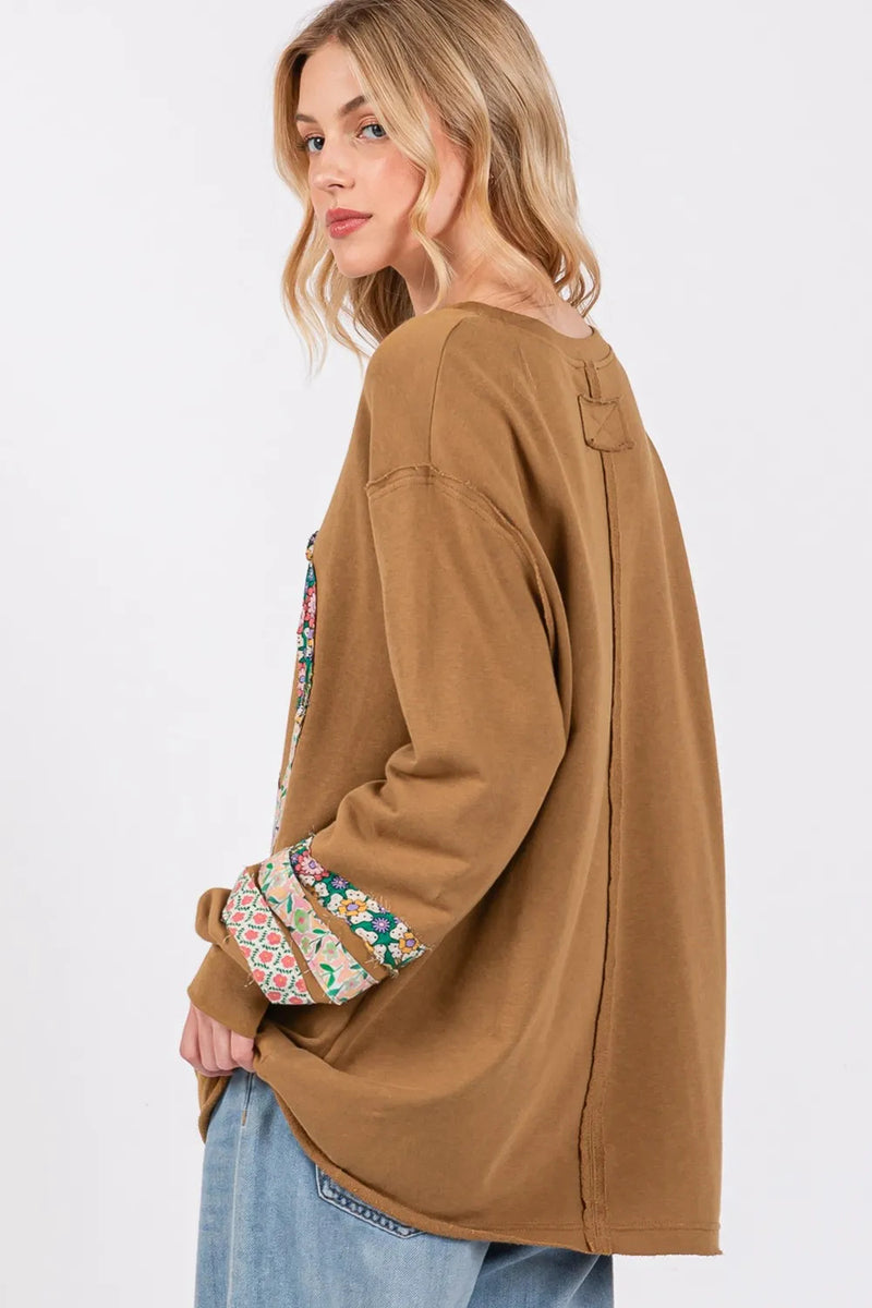 Haut à manches longues avec patch Peace Applique SAGE FIG