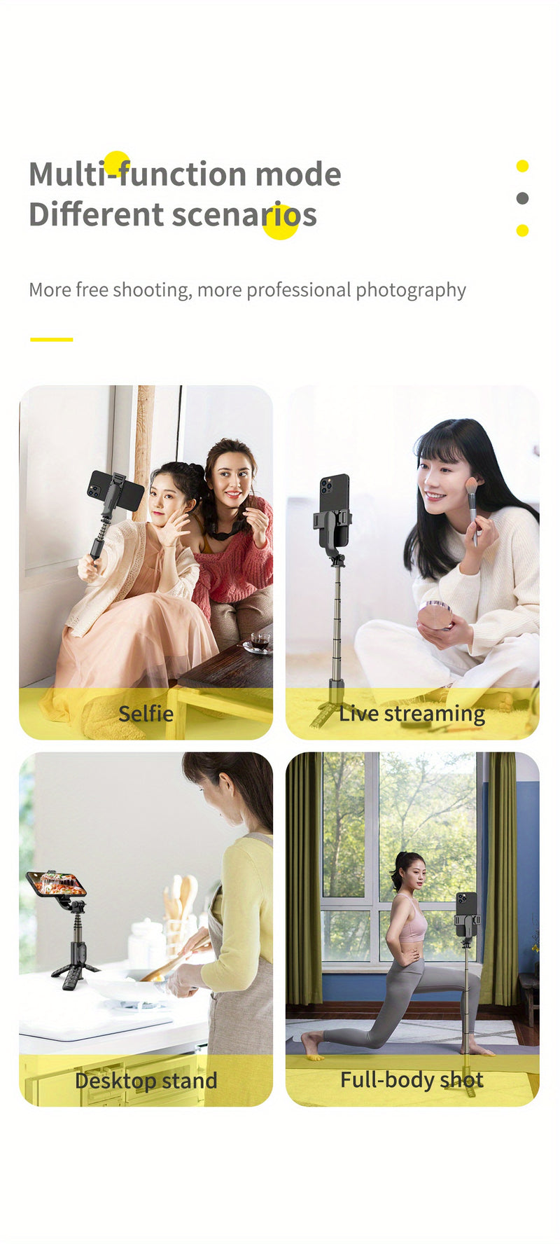 📸 Selfie Stick &amp; Trépied Compact en Aluminium – Tout-en-un avec Télécommande Sans Fil