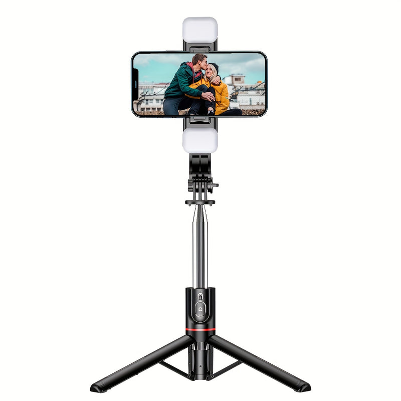 Trépied flexible extra long de 45 pouces pour téléphone, perche à selfie avec deux lumières de remplissage, trépied amélioré, télécommande amovible, compatible avec iPhone 14/14 Pro/13/13 Pro/12/12 Pro/11/11 Pro/XS Max/XS/XR/X/8/7 et smartphones Android.