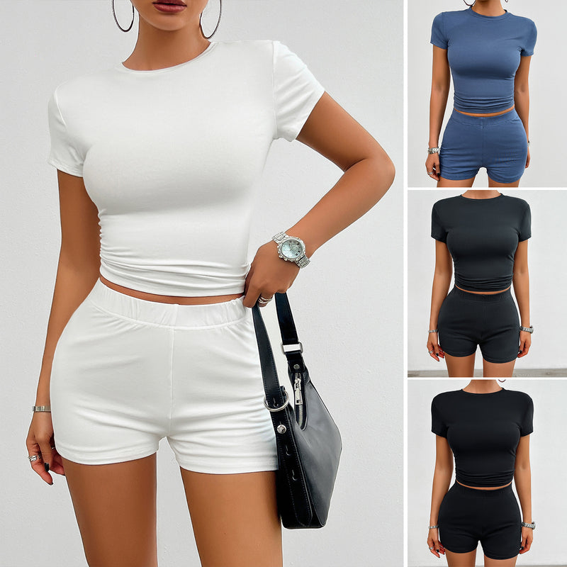 Maillot court à manches courtes de couleur unie pour femme