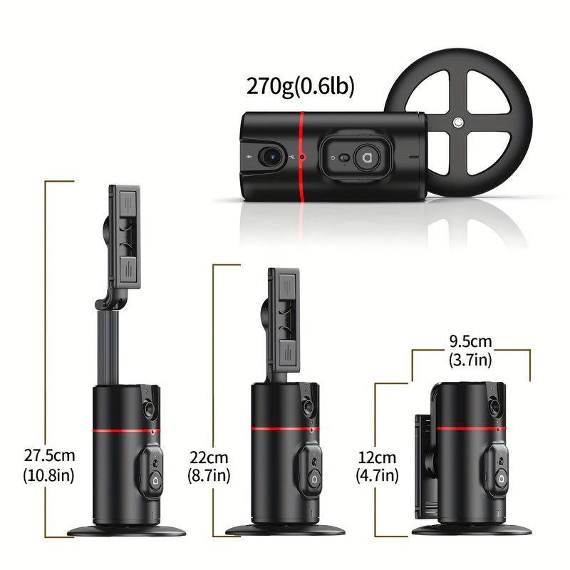 Trépied Auto Face Tracking – Votre Caméraman Personnel Support de caméra de téléphone 100 % intelligent, rotation à 360 °, support de suivi de téléphone intelligent avec contrôle gestuel à distance pour vlog, streaming, vidéo