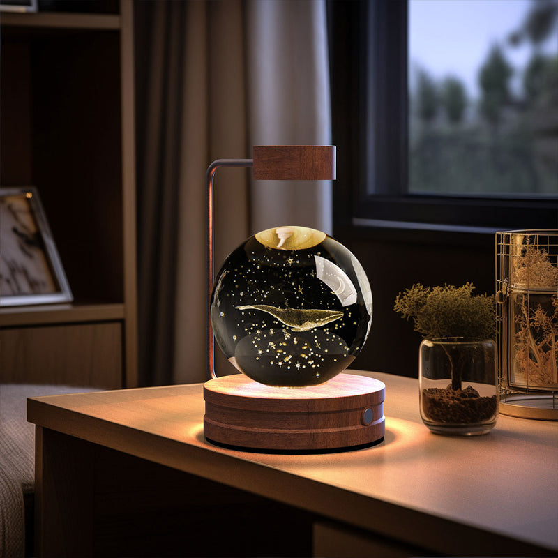 Veilleuse d'intérieur en forme de dinosaure cosmique avec boule de cristal, alimentée par USB, idéale pour une table de chevet ou comme cadeau d'anniversaire