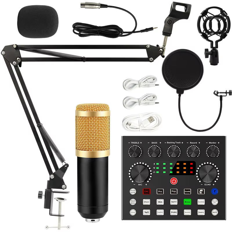 BM800 Xlr Microphone V8S Live Sound Card Podcast Condenser Microfone Para PC Professional Studio Record Equipment Kit Soundcard