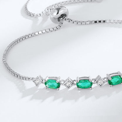 Bracelet élégant en argent S925 en forme d'œuf avec émeraude cultivée