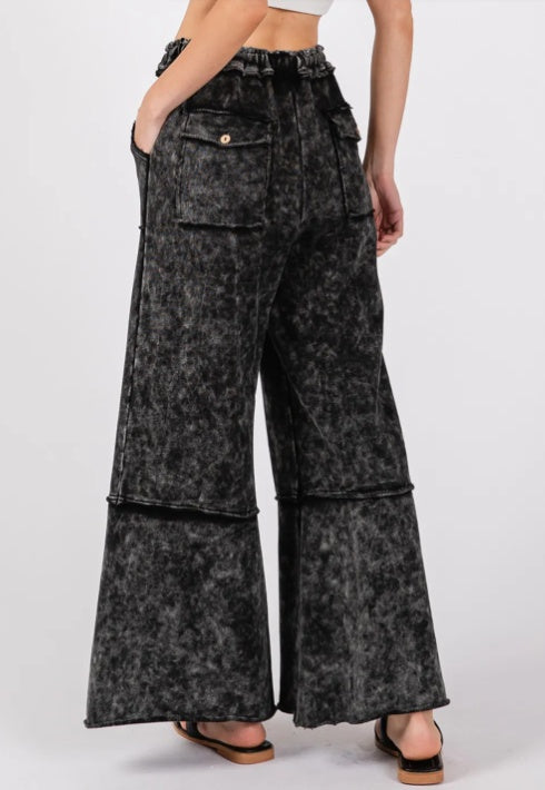 Pantalon large en tissu éponge délavé minéral SAGE FIG