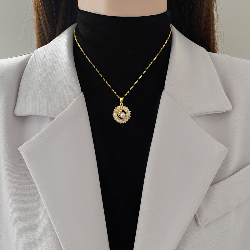 Ensemble de bijoux fantaisie, bague ronde personnalisée, collier et boucles d'oreilles en forme de feuilles, entièrement en diamants