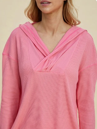 Sweat à capuche à manches longues et épaules tombantes Double Take Full Size