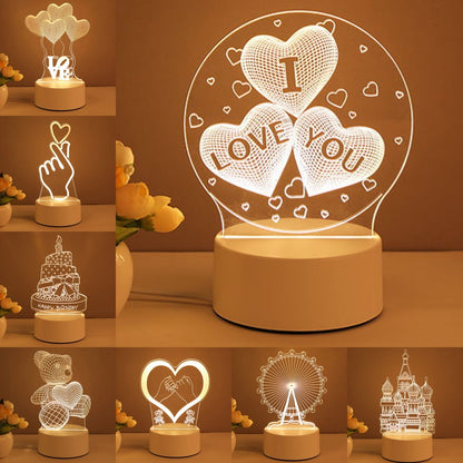 Lampe 3D en acrylique, USB, LED, veilleuse, néon, décoration de Noël, pour la maison, cadeau de Saint-Valentin