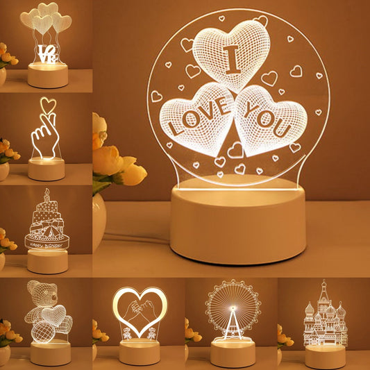 Lampe 3D en acrylique, USB, LED, veilleuse, néon, décoration de Noël, pour la maison, cadeau de Saint-Valentin