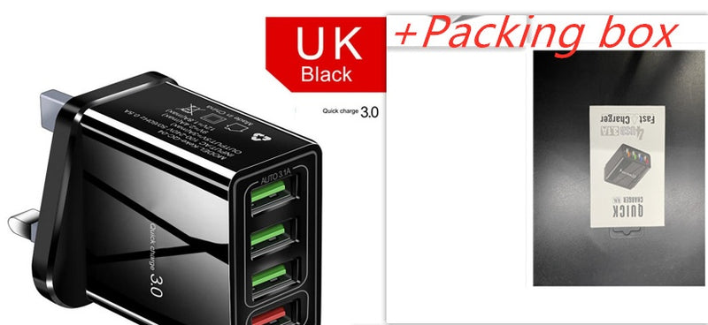 Chargeur de téléphone portable 4 USB éclairé, tête de charge 3 A