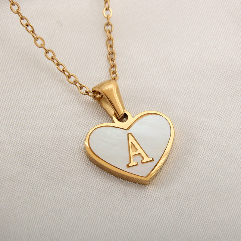 Collier 26 lettres en forme de cœur, coquillage blanc, chaîne de clavicule, tendance, personnalisé, bijoux pour femmes, Saint-Valentin